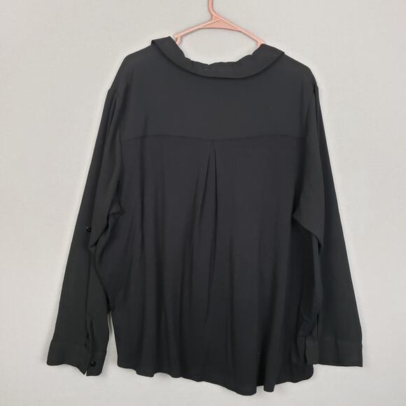 Ava & Viv Plus Size 3X Collared Popover Blouse Solid Black Office Secretary Work - Picture 2 of 5